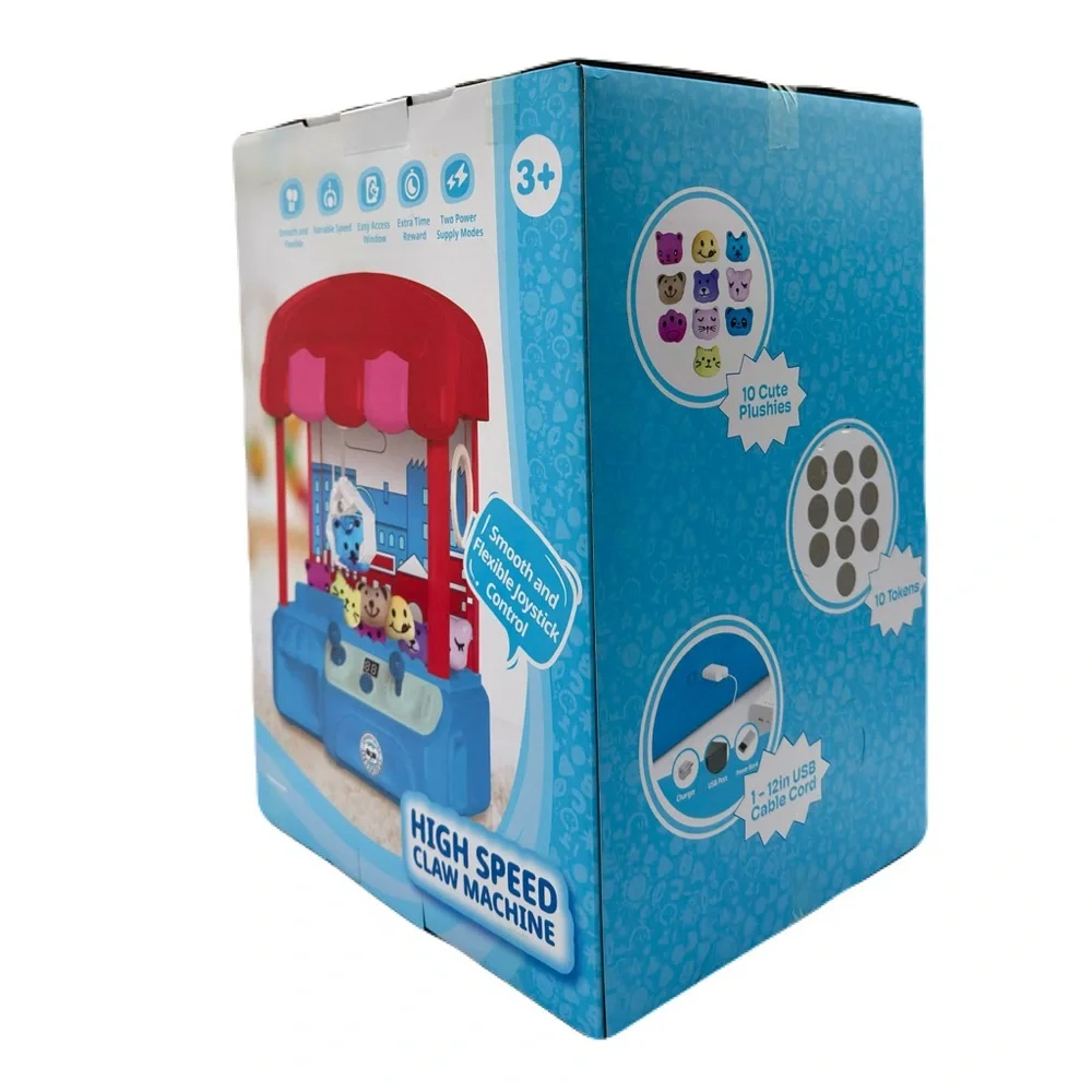 Mini Toy Claw Machine, Red and Blue Arcade Game With 10 Mini Plush Toys & Tokens